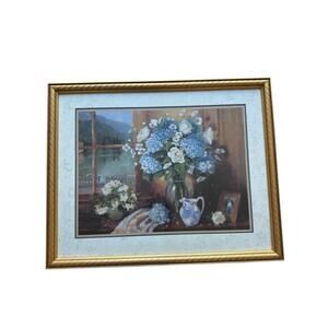 Vintage Hydrangea Framed Wall Art Gold Frame Coastal Grandmillennial